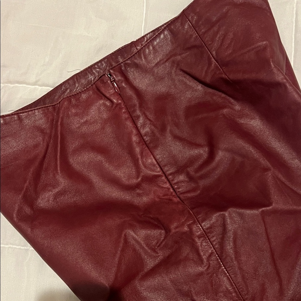 Kenneth Cole Women's Burgundy Leather Flare Pants - Picture 4 of 4